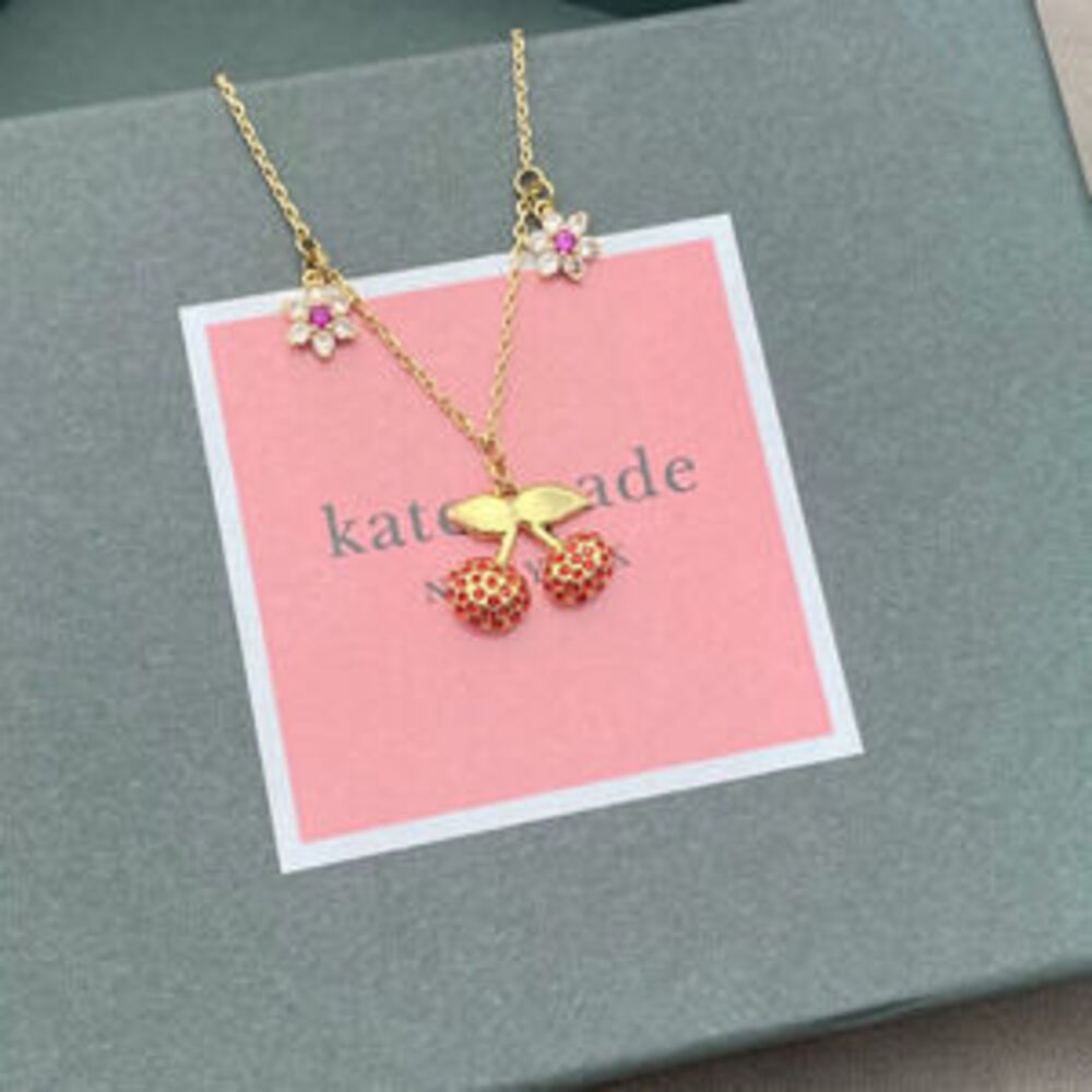 kate spade Red Rhinestone Cherry Blossom Metal Necklace